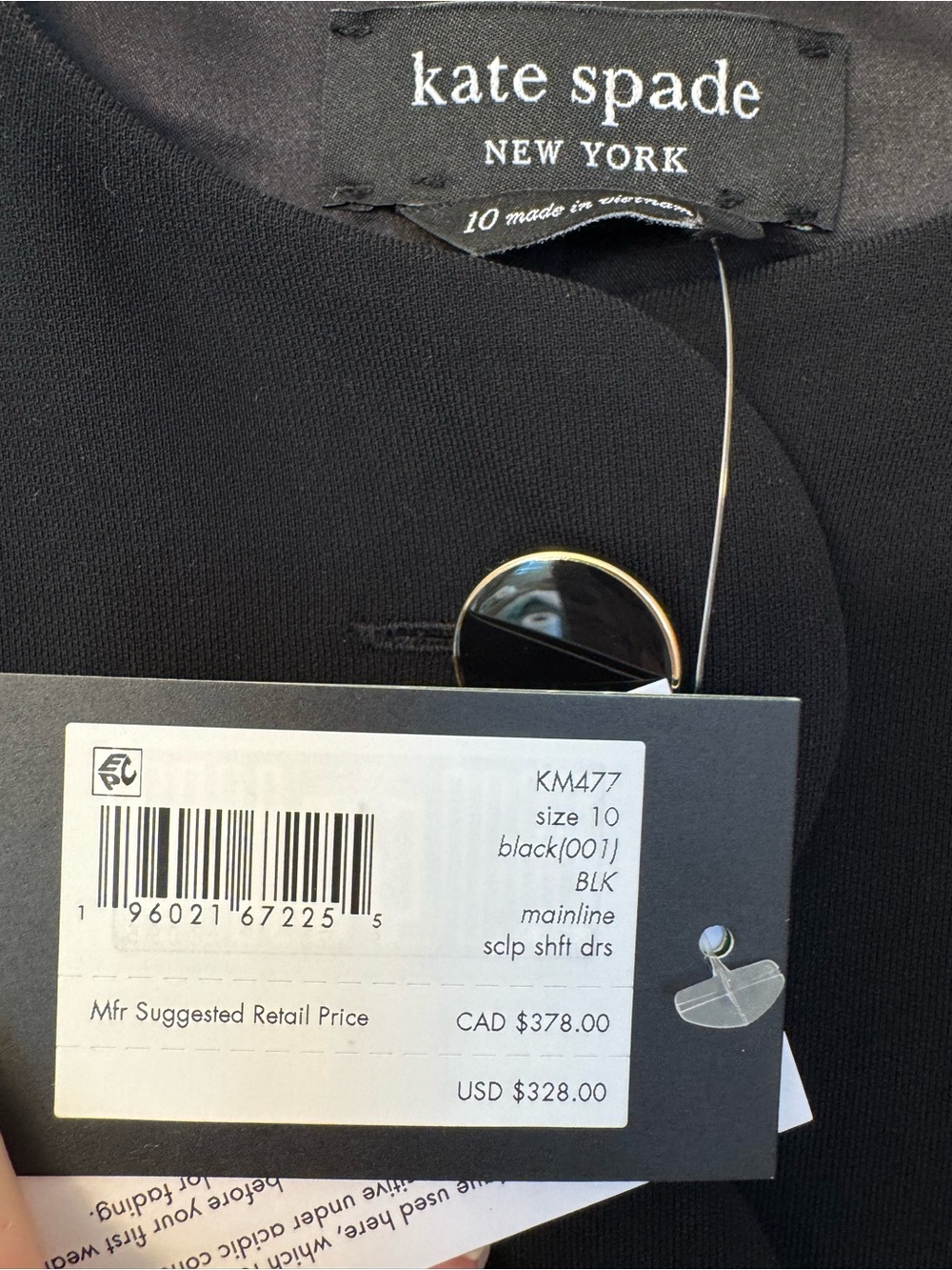 Kate Spade Black Sleeveless Scallop-Front Shift Dress with Black andGold Buttons - Picture 2 of 3